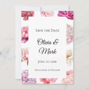 Watercolor Peony Save the Date   Rose Gold Floral
