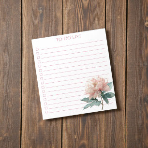 Watercolor Peony To Do List Modern Boho Chic Notepad