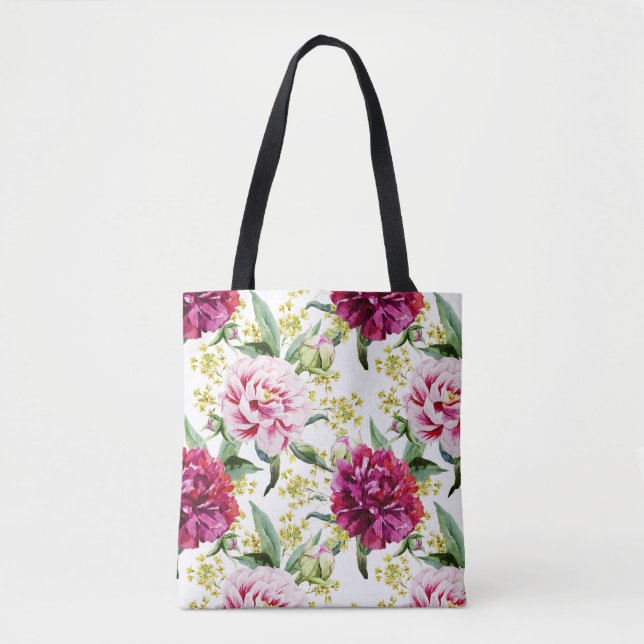 Watercolor Peony Tote Bag (Front)
