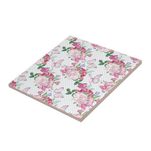 watercolor peony,watercolor butterfly tile