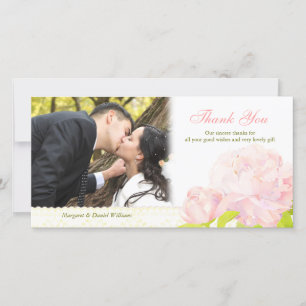 Watercolor Peony Wedding Photo Thank You Card