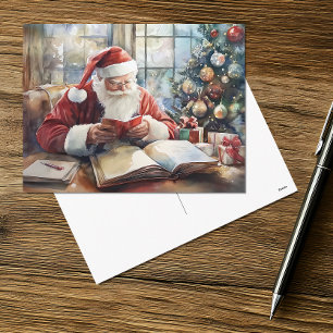 Watercolor Père Noël Vérifier sa liste Carte de va