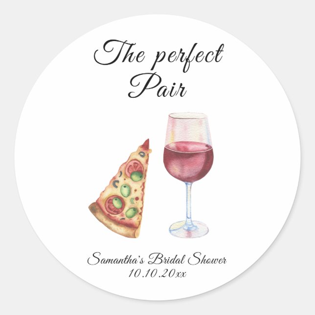 Watercolor Perfect Pair Bridal Shower Classic Round Sticker (Front)