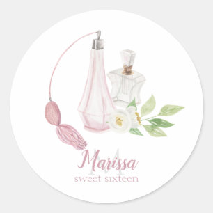 Watercolor Perfume Bottle Quinceanera Birthday Classic Round Sticker
