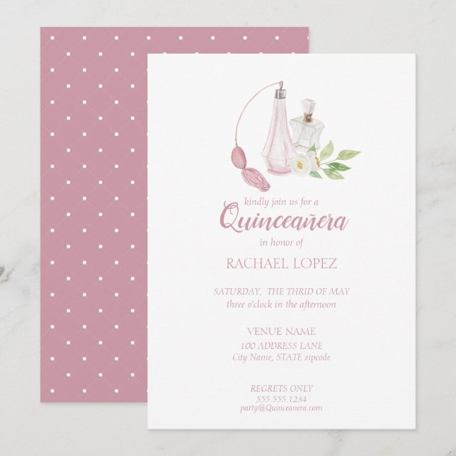 Watercolor Perfume Bottle Quinceanera Birthday Invitation (Front/Back)