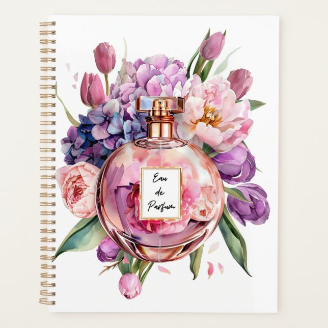 Watercolor Perfume Bottle with Flowers notebook Planner (Front)