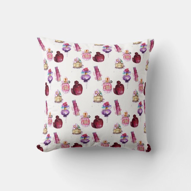 Watercolor Perfume Bottles Throw Pillow (Front)