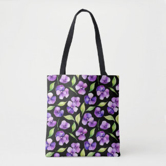 Watercolor Periwinkle Black Tote Bag