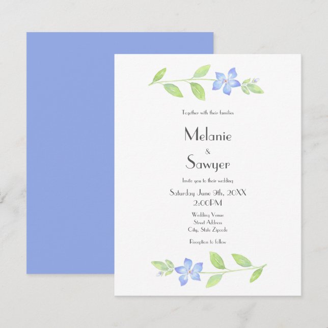 Watercolor Periwinkle Flower Invitation (Front/Back)