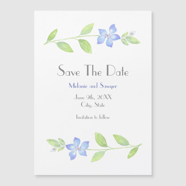 Watercolor Periwinkle Flower Save The Date Magnetic Invitation (Front)