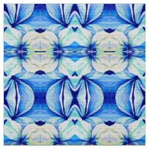 Watercolor Persian Blue  Poppy Floral Petals Fabric