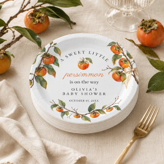 Watercolor Persimmon Baby Shower Personalized Paper Plate