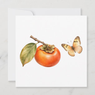 Watercolor Persimmon Fruit and Butterfly Card