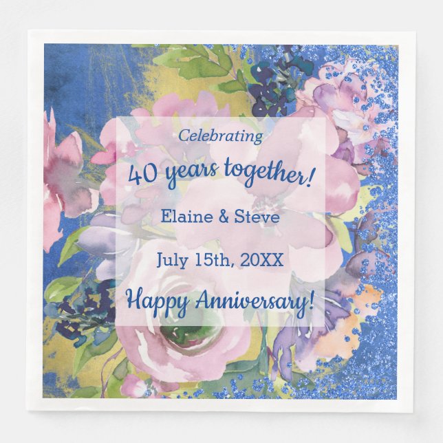 Watercolor Personalized Any Year Anniversary Napkin (Front)