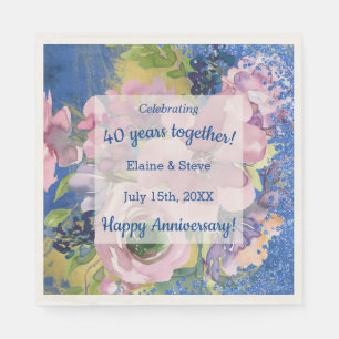 Watercolor Personalized Any Year Anniversary Napkin