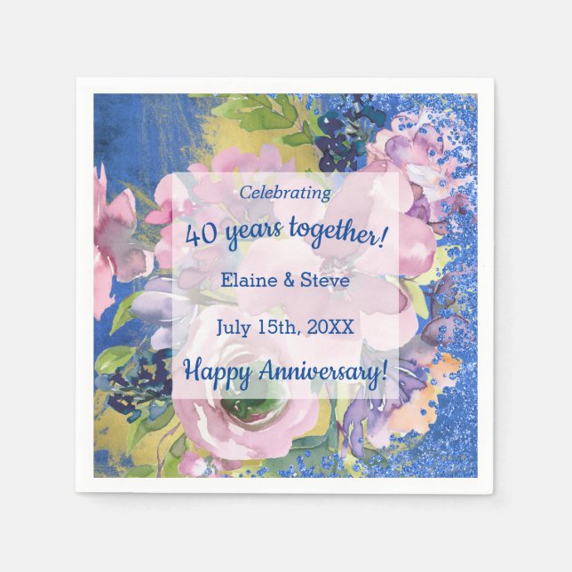 Watercolor Personalized Any Year Anniversary Napkin (Front)