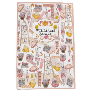 Watercolor Personalized Autumn Thanksgiving Medium Gift Bag