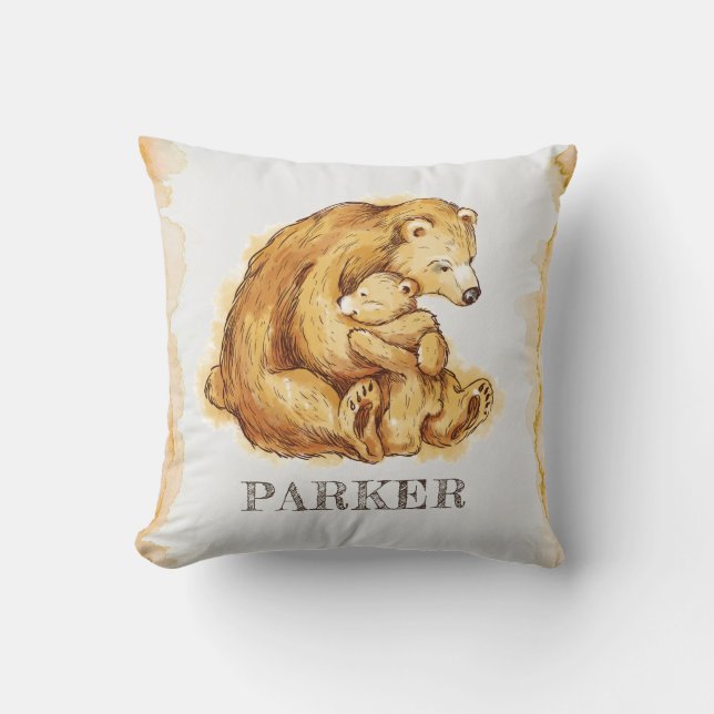 Watercolor Personalized Bear Nursery Throw Pillow (Front)