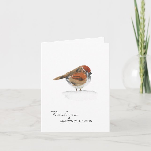 Watercolor Personalized Bird Thank You Card (Front)