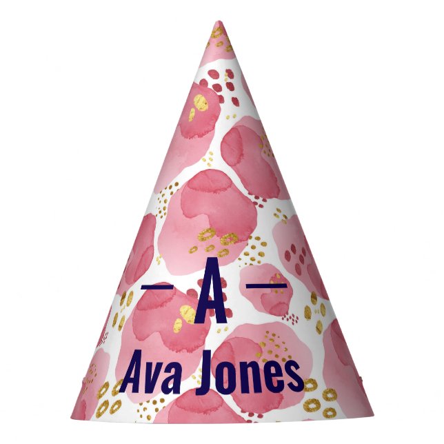  Watercolor Personalized Birthday Cone Hat (Front)