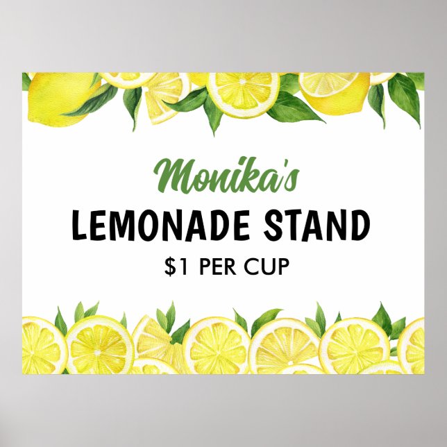 Watercolor Personalized Lemonade Stand Poster (Front)