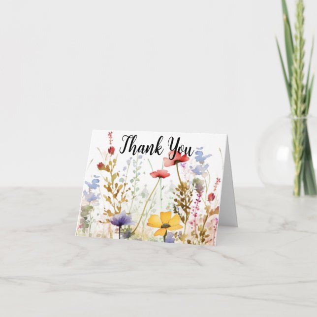 Watercolor Personalized Modern Floral Thank You Card (Front)