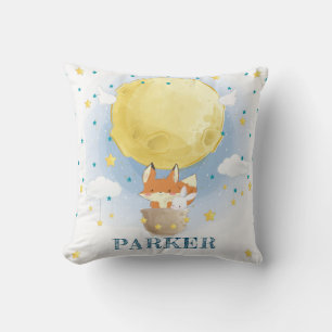 Watercolor Personalized Moon Air Balloon Throw Pillow