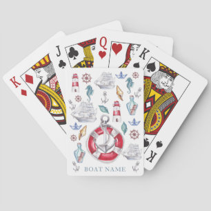 Watercolor Personalized Nautical elements Playing Cards