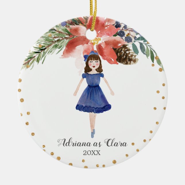 Watercolor Personalized Nutcracker ornament Girl (Front)