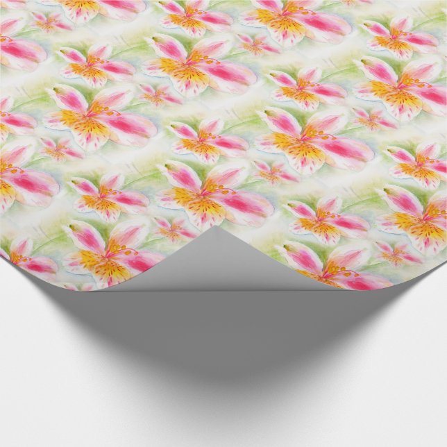 Watercolor Peruvian Lily Alstroemeria pattern wrap Wrapping Paper (Corner)