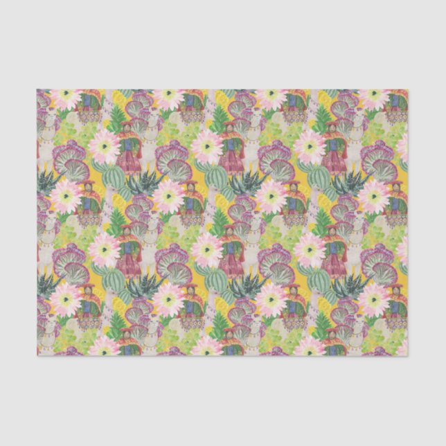 Watercolor Peruvian Woman & Llama Pattern Tissue Paper (Front)