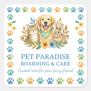 Watercolor Pet Boarding Business Name Customizable Square Sticker