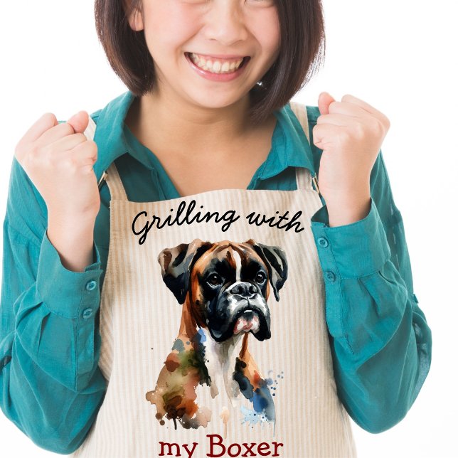 Watercolor Pet Brown Boxer personalize Standard Apron (Creator Uploaded)