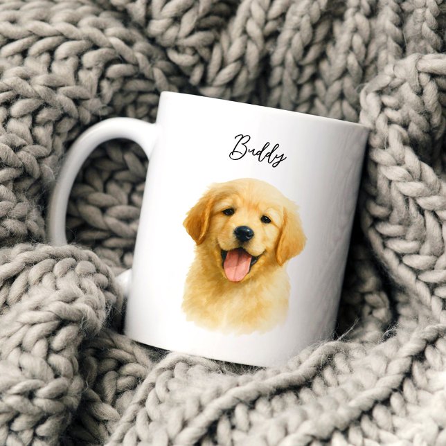 Watercolor Pet Dog Portrait Script Name Coffee Mug (Creator Uploaded)