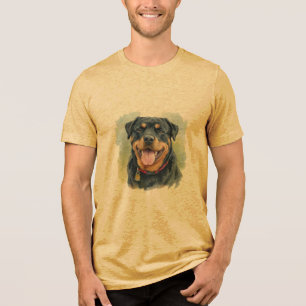 Watercolor Pet Rottweiler Portrait Tri-Blend Shirt