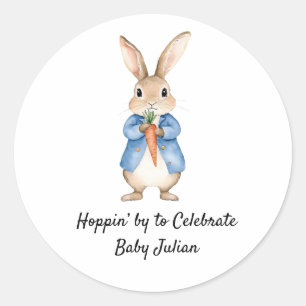 Watercolor Peter Rabbit Garden Party Baby Shower Classic Round Sticker