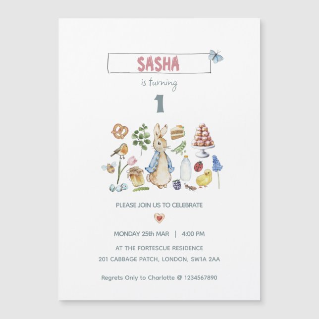 Watercolor Peter the Rabbit Magnetic Invitation (Front)