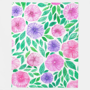 Watercolor petunia garden fleece blanket