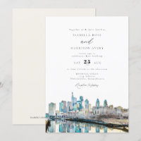 Watercolor Philadelphia Pennsylvania City Wedding