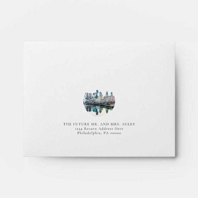 Watercolor Philadelphia Skyline RSVP Envelope (Front)