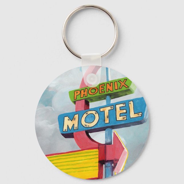Watercolor Phoenix Motel Keychain (Front)