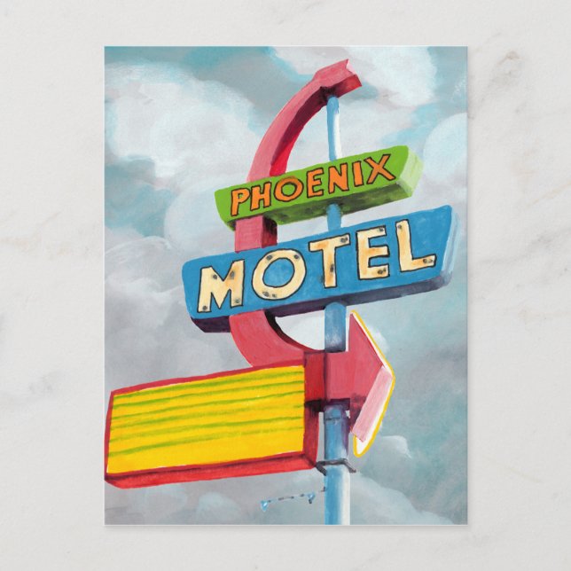 Watercolor Phoenix Motel Postcard (Front)