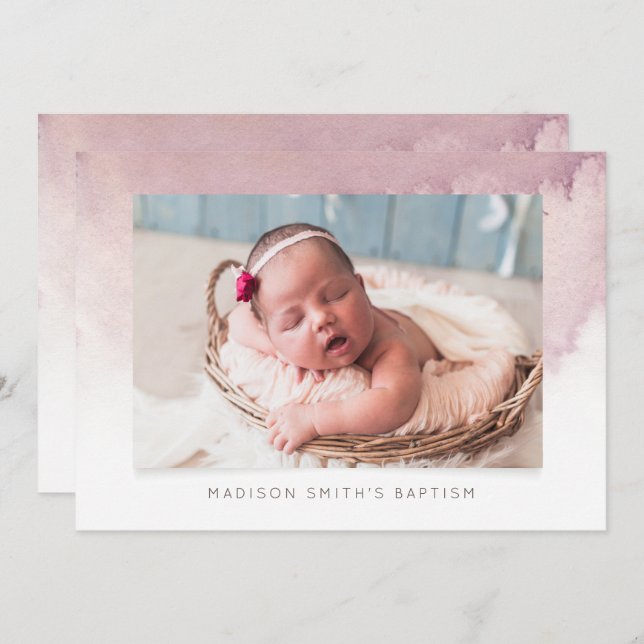 Watercolor Photo Baptism Party Invitation (Front/Back)