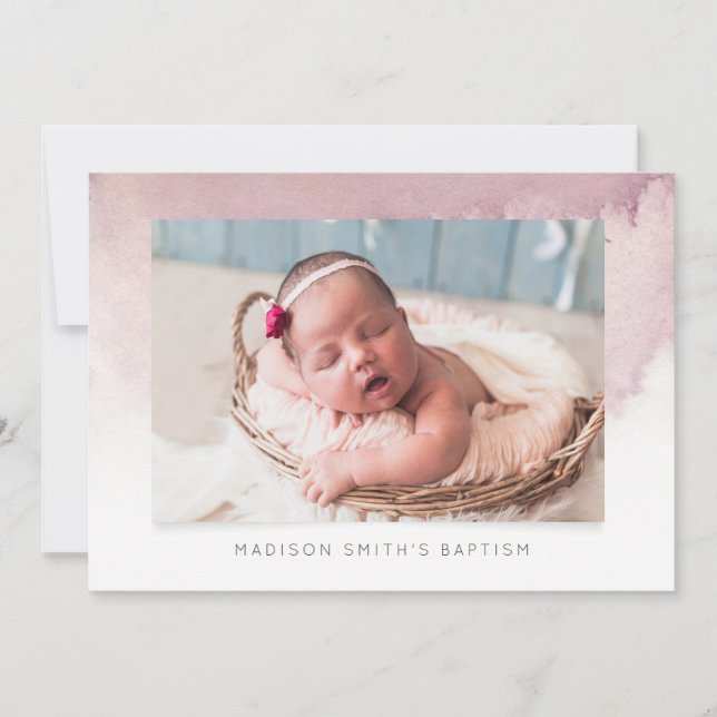 Watercolor Photo Baptism Party Invitation (Front)