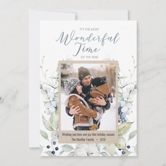 Watercolor Photo Holiday Christmas Greeting Card (Front)