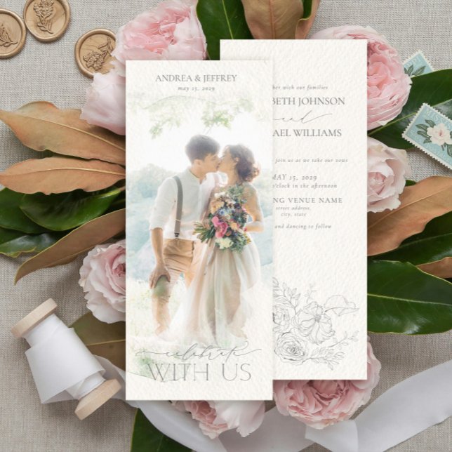 Watercolor Photo Mask Grey Floral Wedding Invitation (Creator Uploaded)