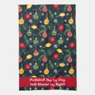 Watercolor Pickleball Holiday Rally Kitchen Towel