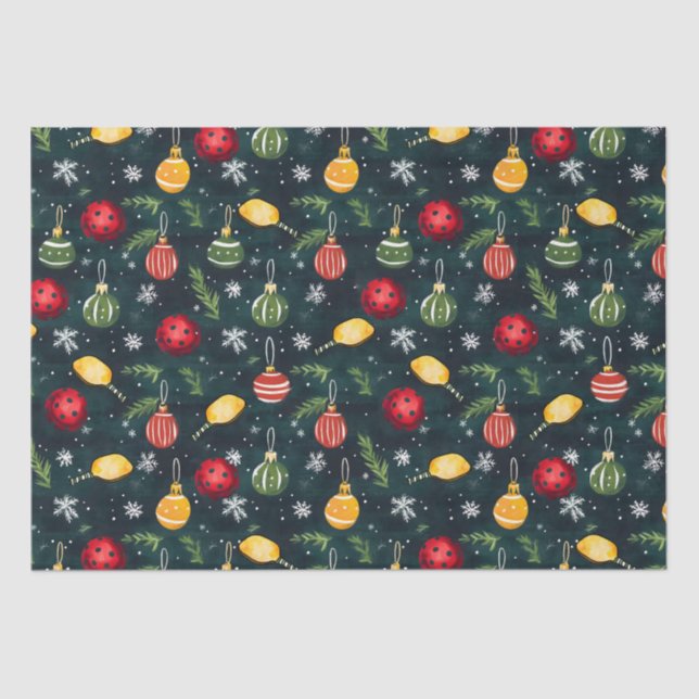 Watercolor Pickleball Holiday Rally Tissue Paper (Front)