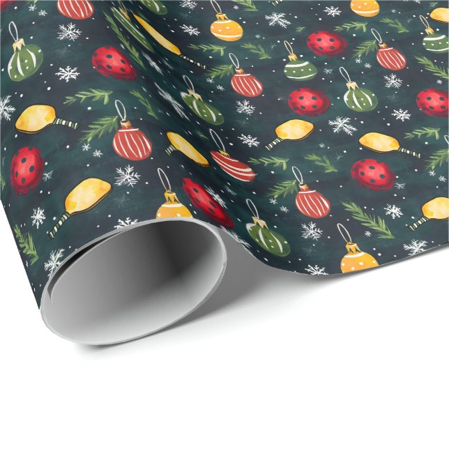 Watercolor Pickleball Holiday Rally Wrapping Paper (Roll Corner)