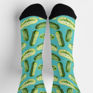 Watercolor Pickles on Turquoise Socks